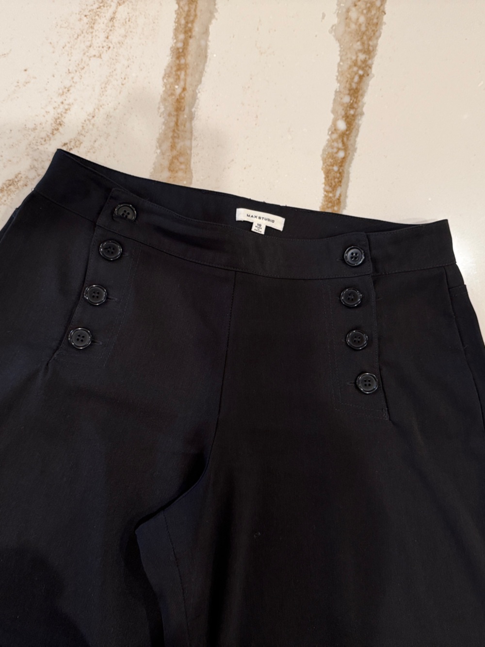 Max Studio Black Wide Leg Pants with Sailor Button Detail